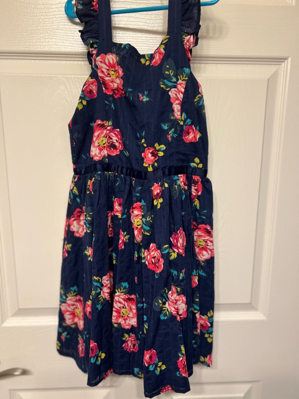 Zunie Navy Dress with Pink Floral Print